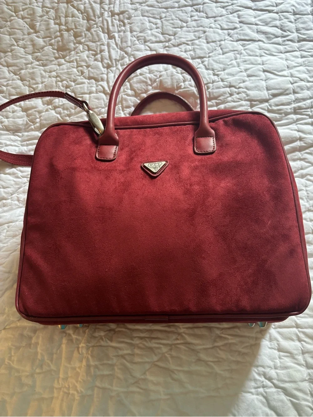 Gorgeous like new deep red suede overnight bag tote weekender carryon plane bag